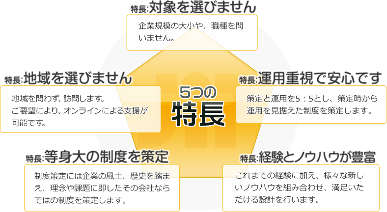 日本人事総研の提供する人事コンサルティングサービス「５つの特長」