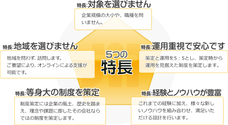 日本人事総研の提供する人事コンサルティングサービス「5つの特長」